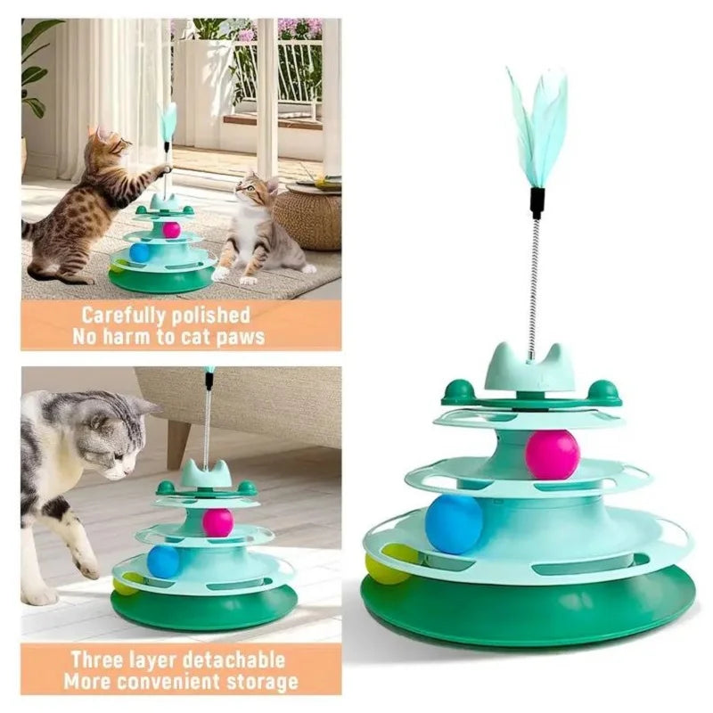 Cat Toy Tower with Balls & Feather