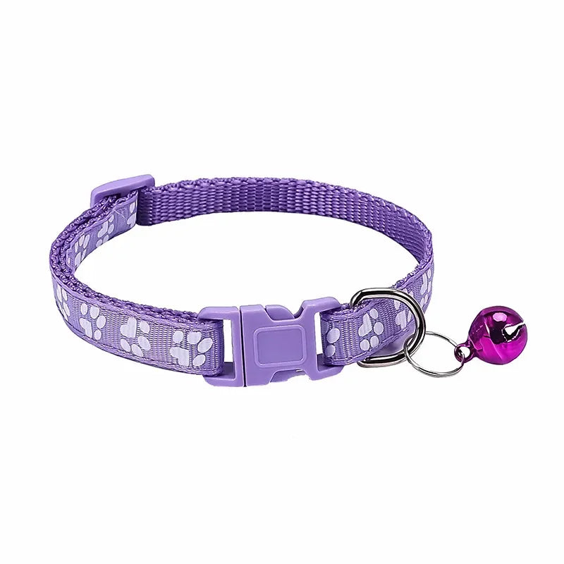 Adjustable Pet Collar with Bell β Colourful Paw Print for Cats & Dogs