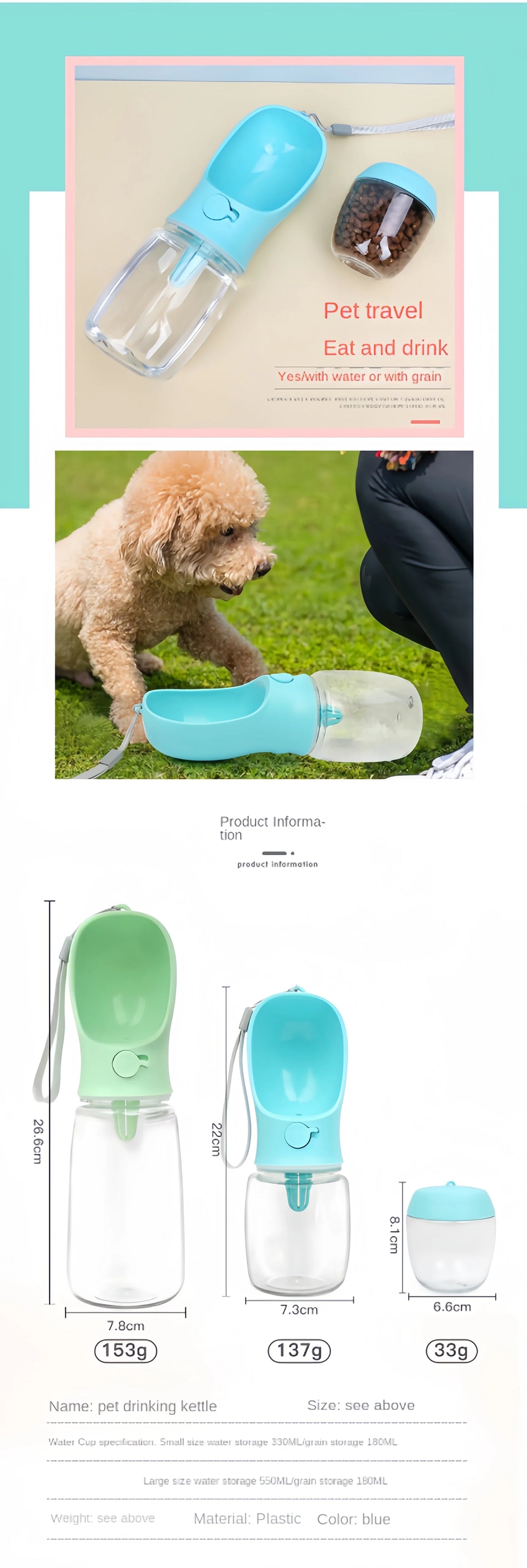 Portable Pet Water & Food Bottle