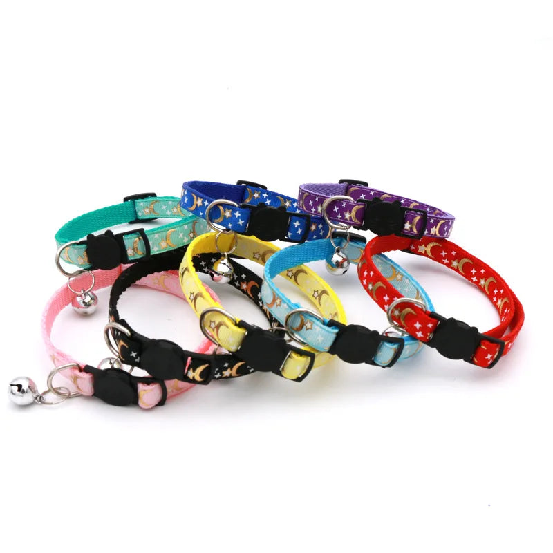 Adjustable Cat Collar with Bell – Cartoon Star & Moon Design
