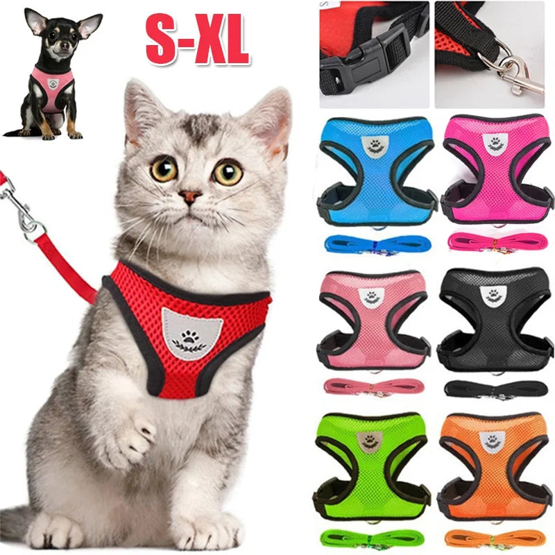 Adjustable Mesh Pet Harness & Lead β Breathable & Reflective for Cats & Small Dogs