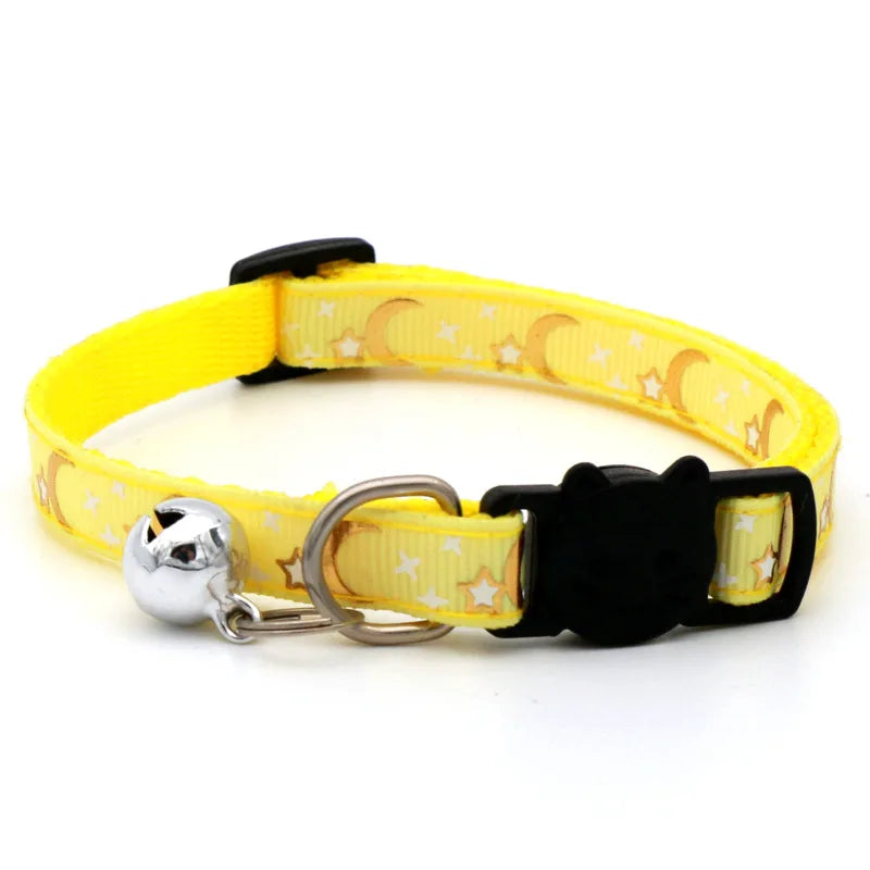 Adjustable Cat Collar with Bell – Cartoon Star & Moon Design
