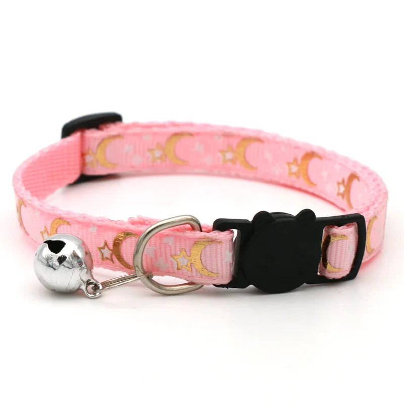 Adjustable Cat Collar with Bell – Cartoon Star & Moon Design