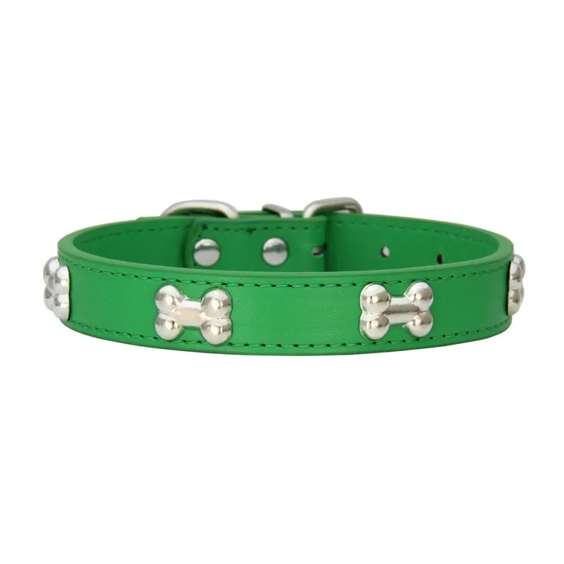 Durable Bone Design Leather Dog Collar 🐶🐾