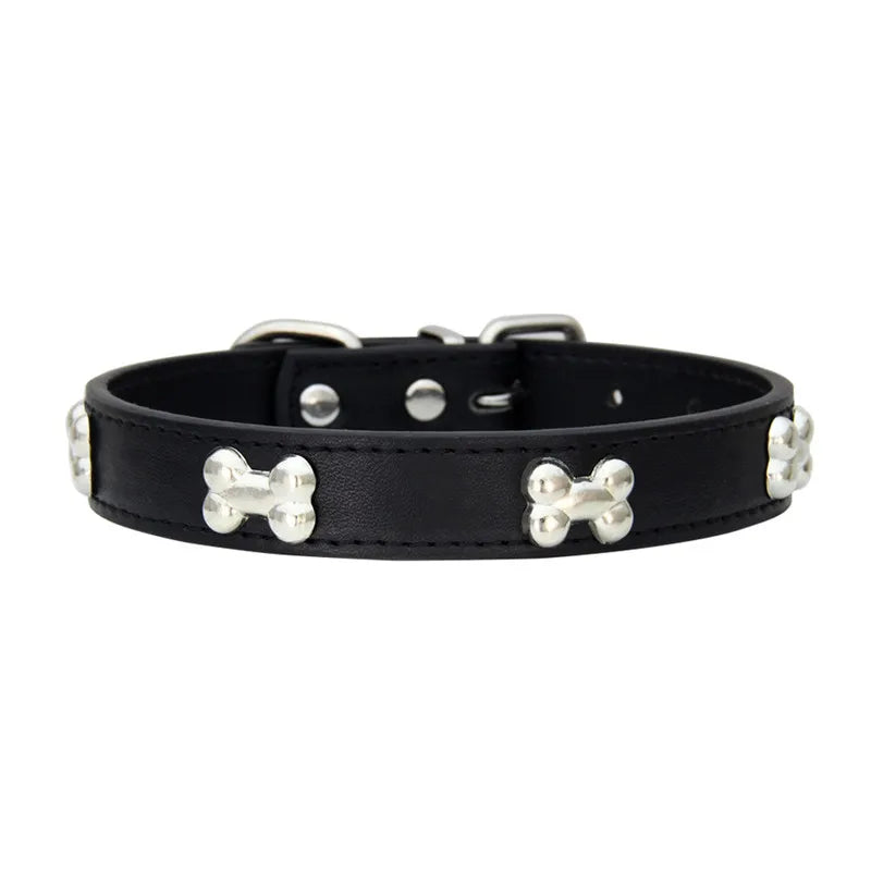 Durable Bone Design Leather Dog Collar 🐶🐾