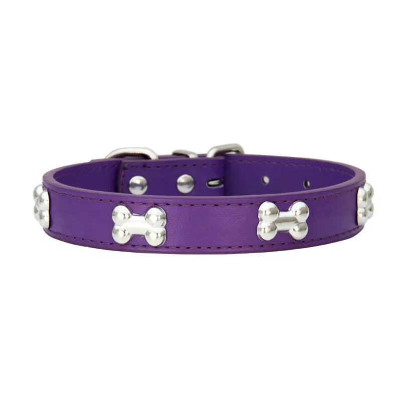 Durable Bone Design Leather Dog Collar 🐶🐾