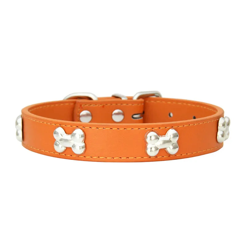 Durable Bone Design Leather Dog Collar 🐶🐾