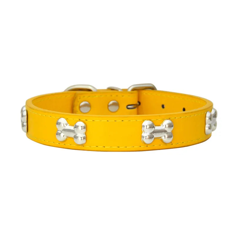 Durable Bone Design Leather Dog Collar 🐶🐾