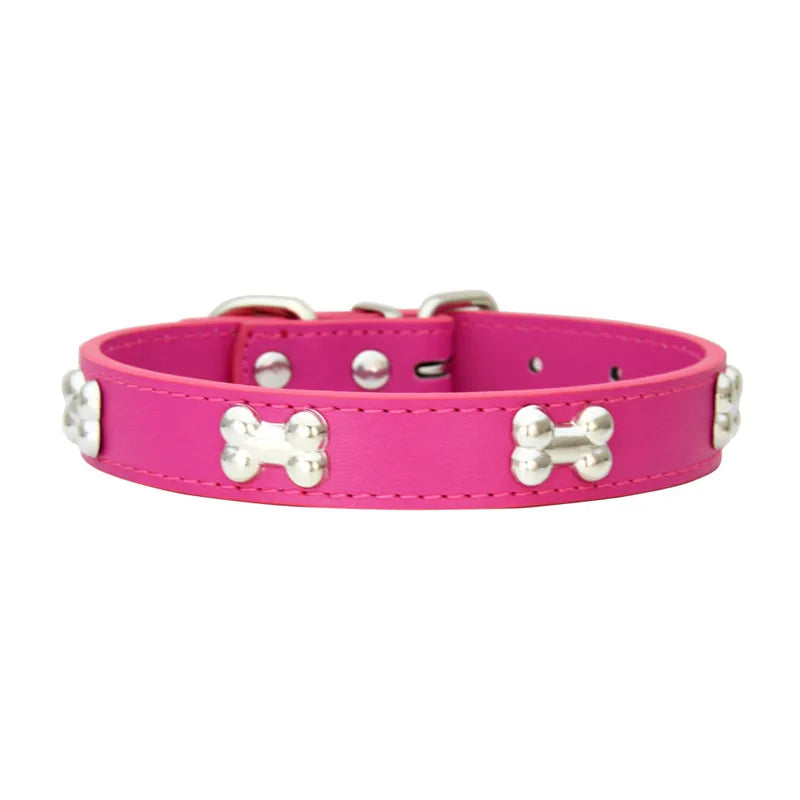Durable Bone Design Leather Dog Collar 🐶🐾