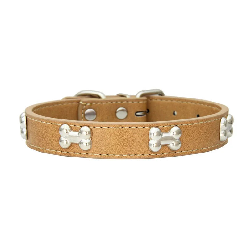 Durable Bone Design Leather Dog Collar 🐶🐾