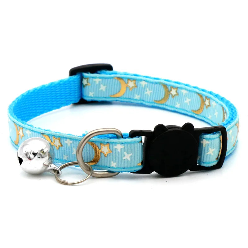 Adjustable Cat Collar with Bell – Cartoon Star & Moon Design