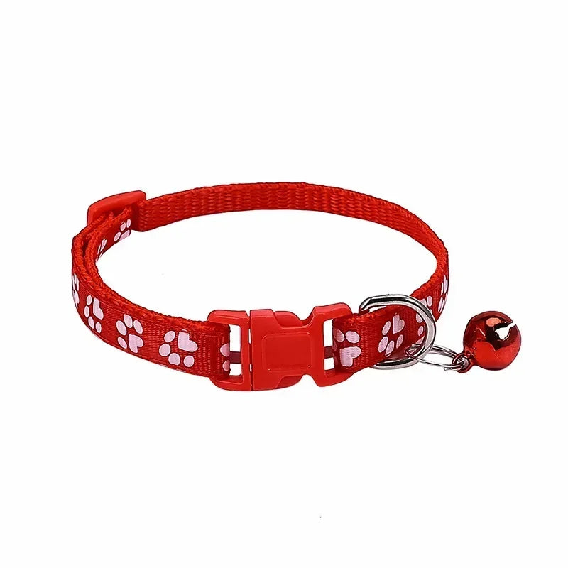 Adjustable Pet Collar with Bell – Colourful Paw Print for Cats & Dogs
