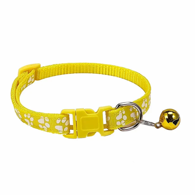 Adjustable Pet Collar with Bell – Colourful Paw Print for Cats & Dogs