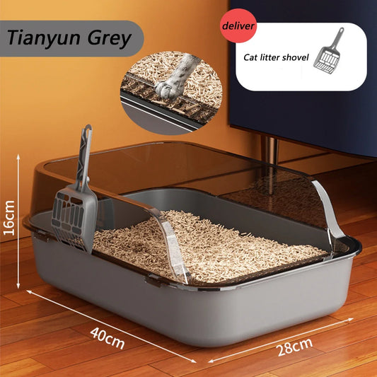 Thickened Cat Litter Box – Semi-Enclosed, High Sides, Splashproof with Scoop