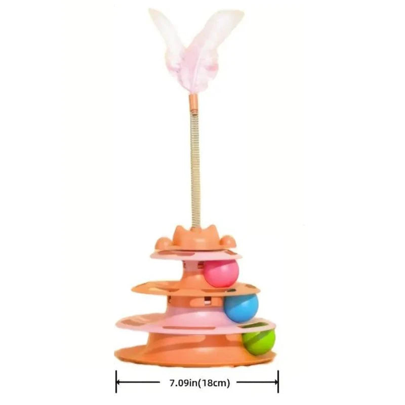 Cat Toy Tower with Balls & Feather