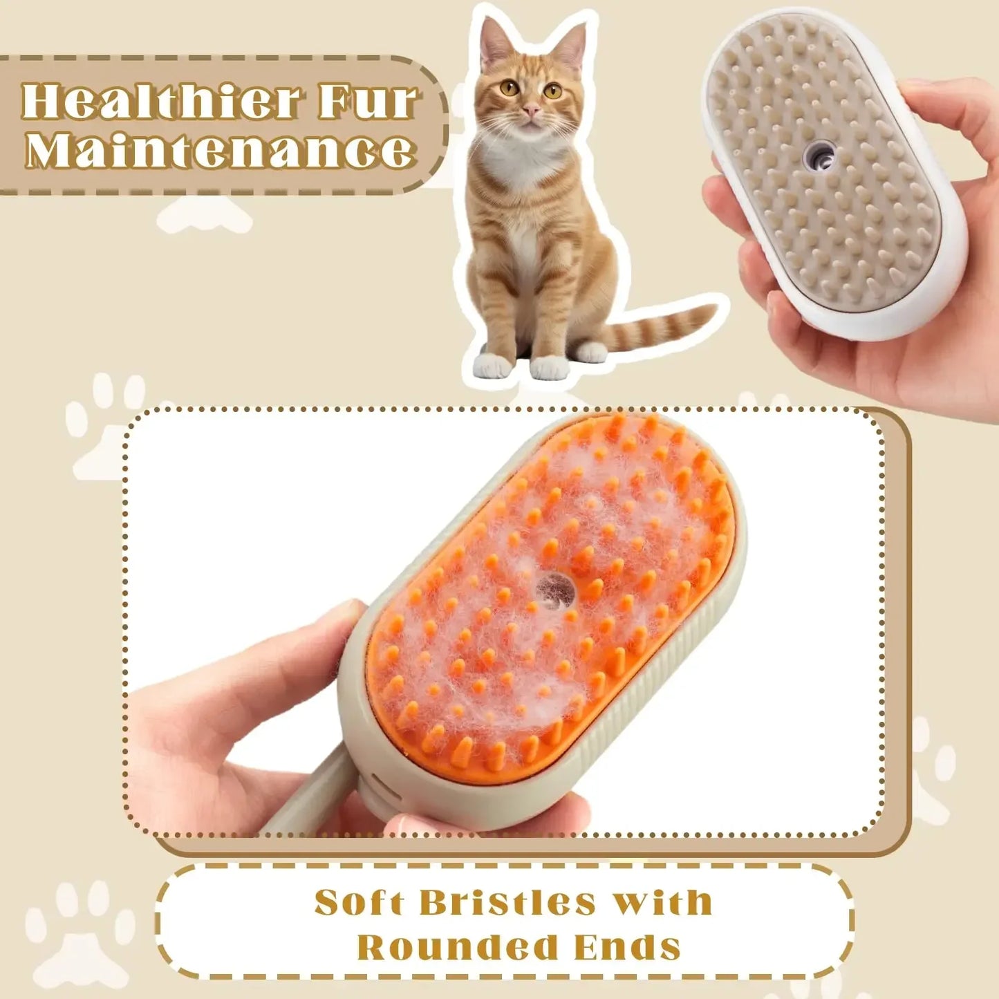 3-in-1 Pet Spray Massage Brush – Steam Spray, Hair Removal & Bath Comb
