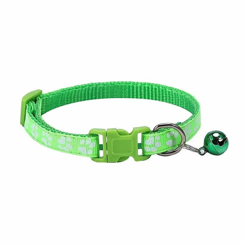 Adjustable Pet Collar with Bell – Colourful Paw Print for Cats & Dogs