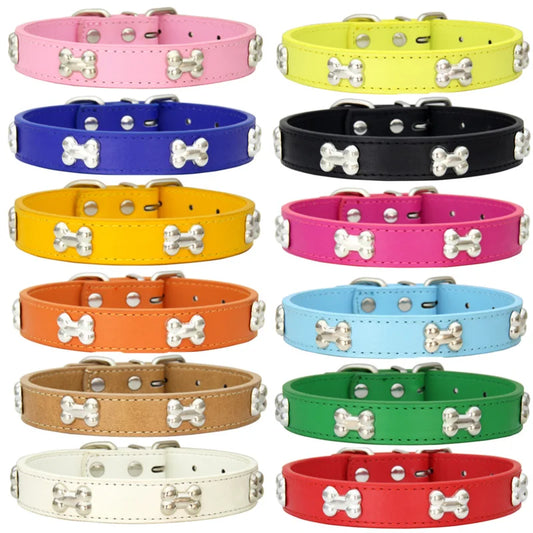 Durable Bone Design Leather Dog Collar 🐶🐾