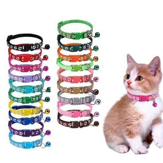 Adjustable Pet Collar with Bell – Colourful Paw Print for Cats & Dogs