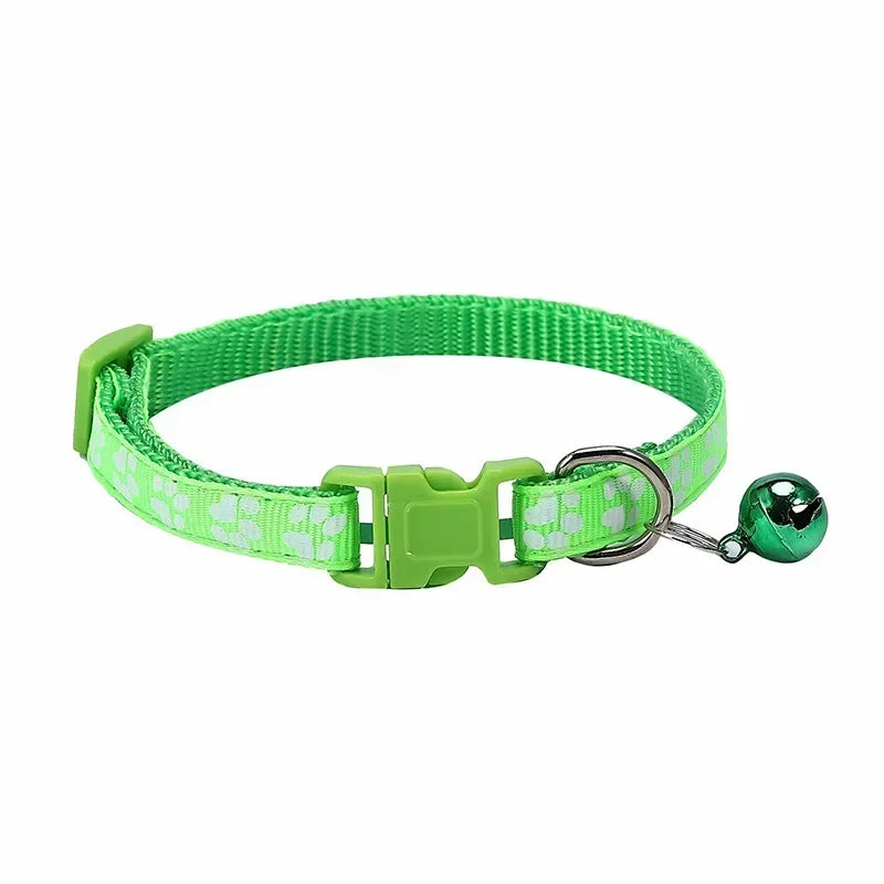 Adjustable Pet Collar with Bell – Colourful Paw Print for Cats & Dogs