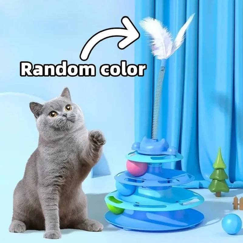 Cat Toy Tower with Balls & Feather