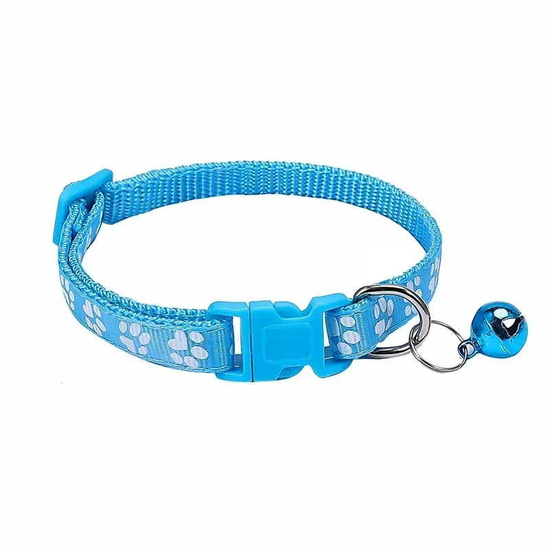 Adjustable Pet Collar with Bell – Colourful Paw Print for Cats & Dogs