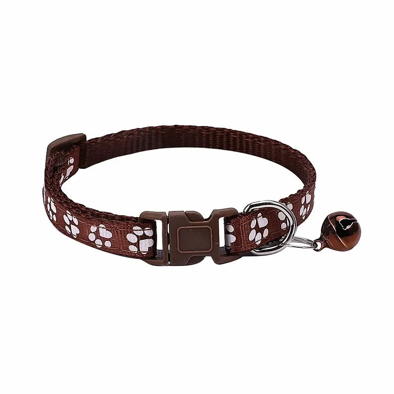 Adjustable Pet Collar with Bell – Colourful Paw Print for Cats & Dogs