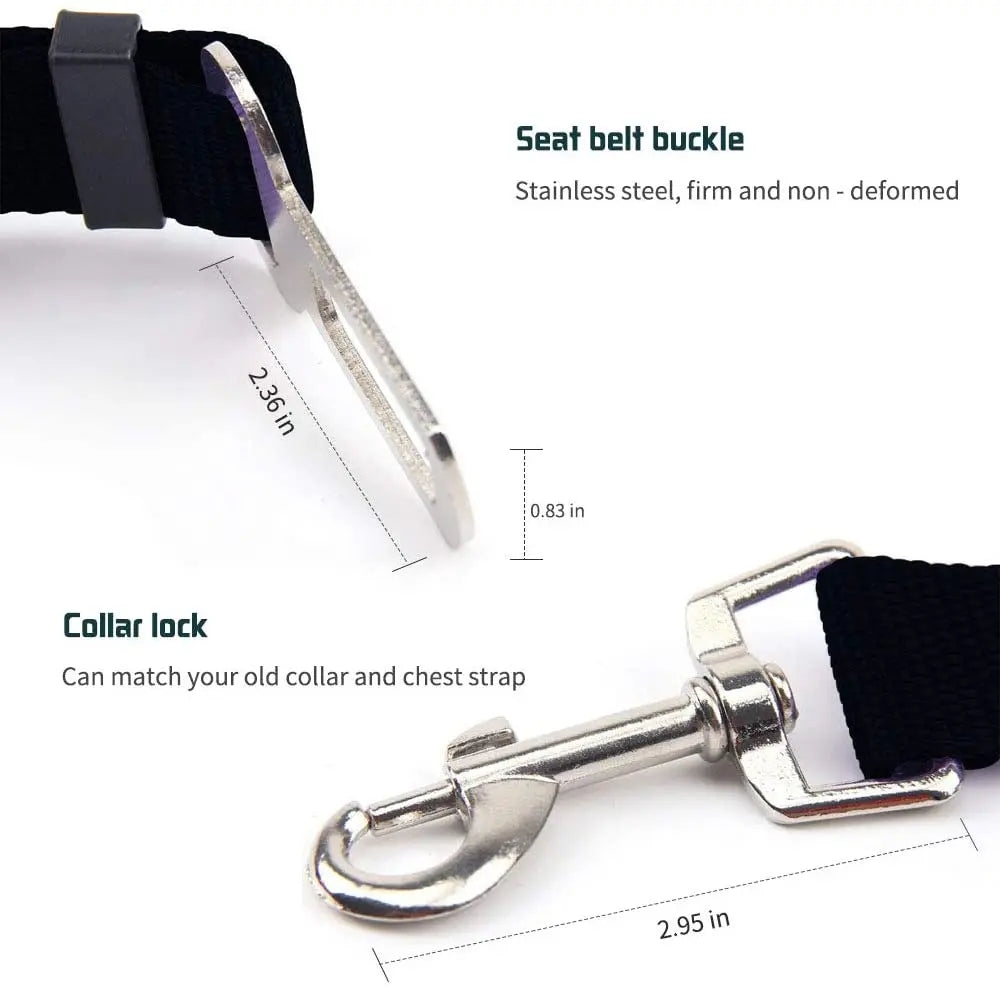 Adjustable Pet Car Seat Belt – Dog & Cat Safety Harness Lead Clip