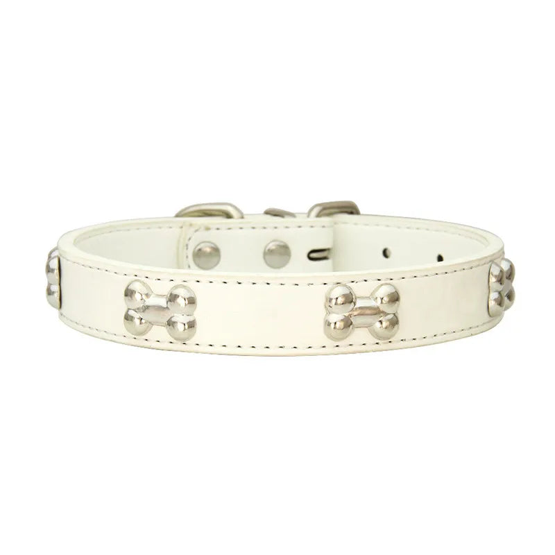 Durable Bone Design Leather Dog Collar 🐶🐾