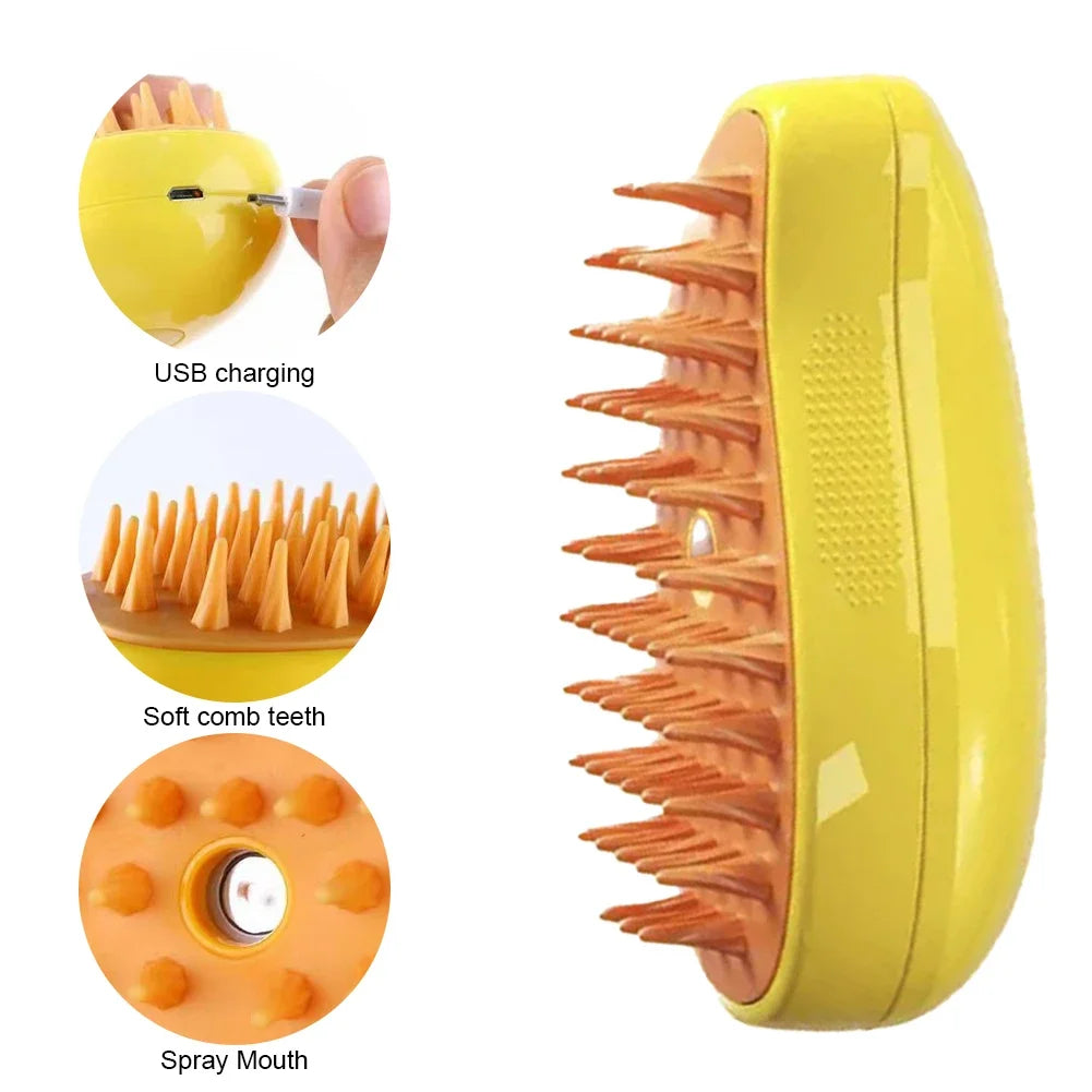 3-in-1 Pet Spray Massage Brush – Steam Spray, Hair Removal & Bath Comb