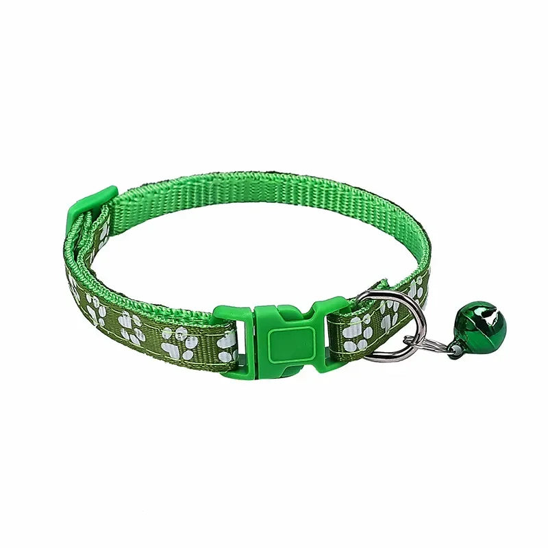 Adjustable Pet Collar with Bell – Colourful Paw Print for Cats & Dogs