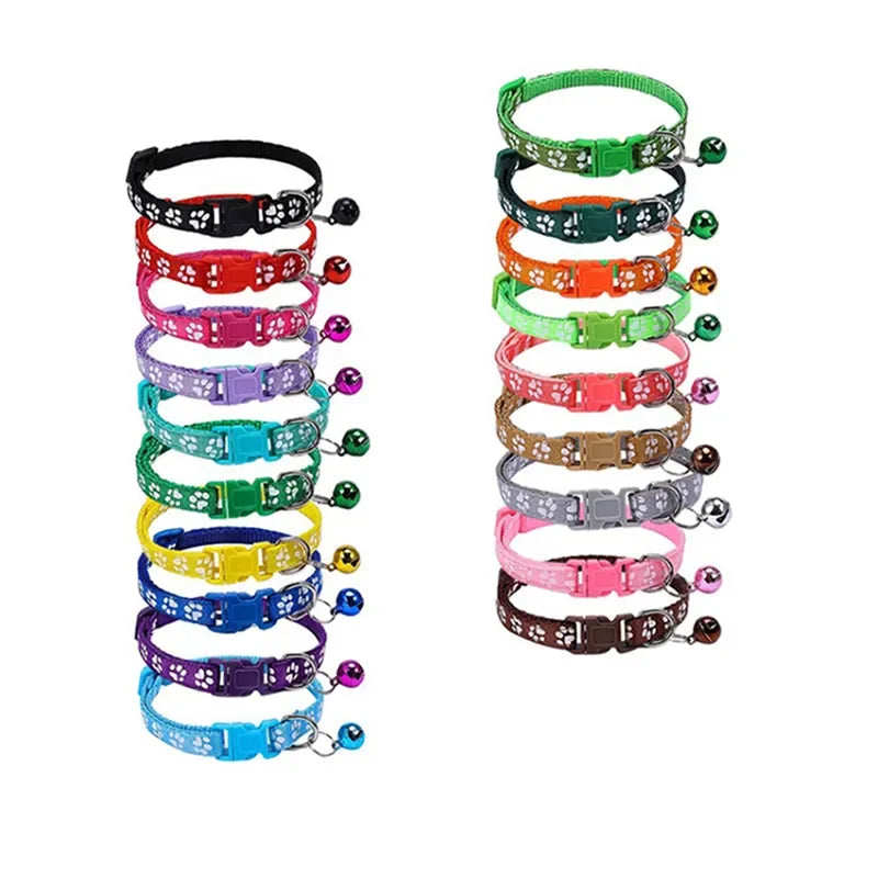 Adjustable Pet Collar with Bell – Colourful Paw Print for Cats & Dogs