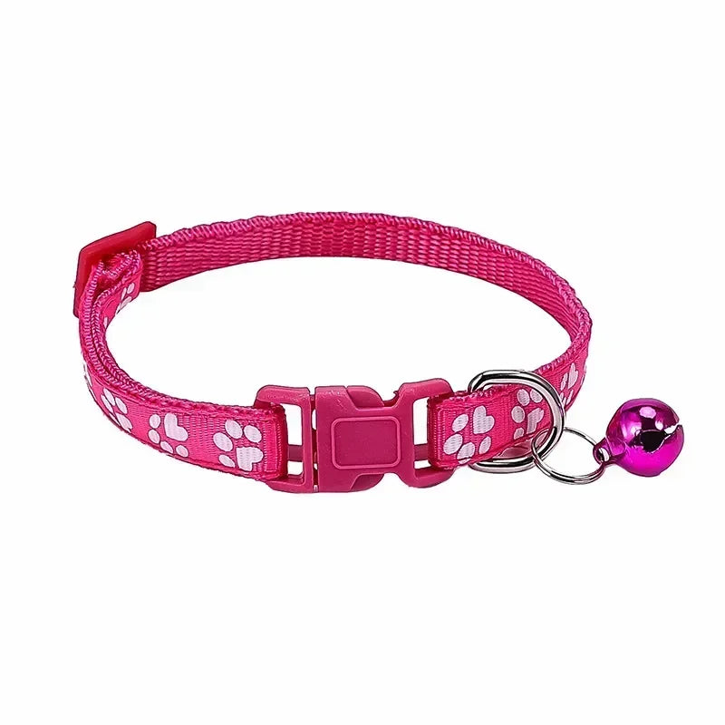 Adjustable Pet Collar with Bell – Colourful Paw Print for Cats & Dogs