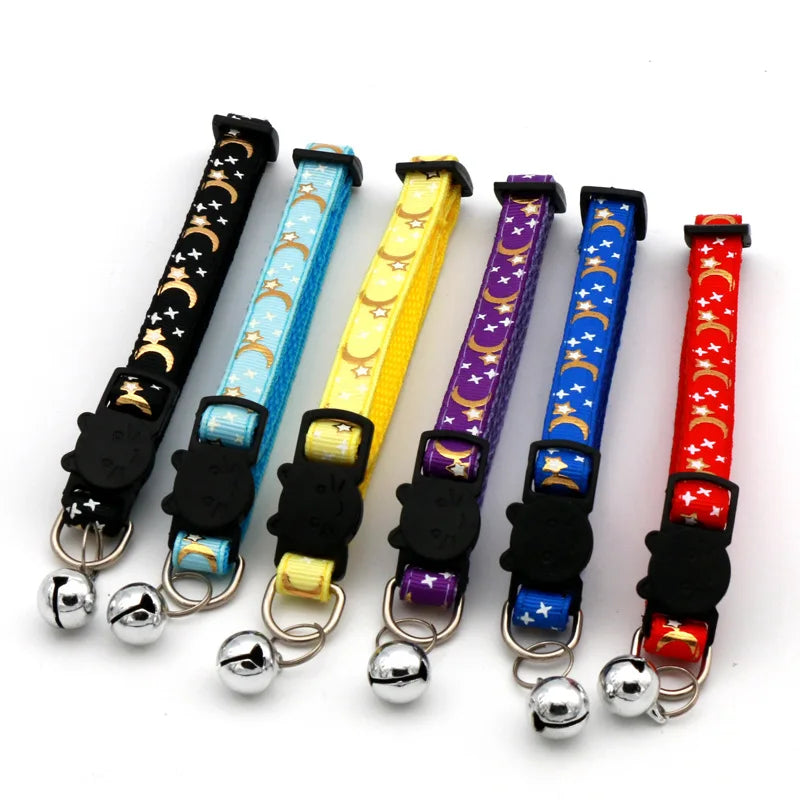 Adjustable Cat Collar with Bell – Cartoon Star & Moon Design