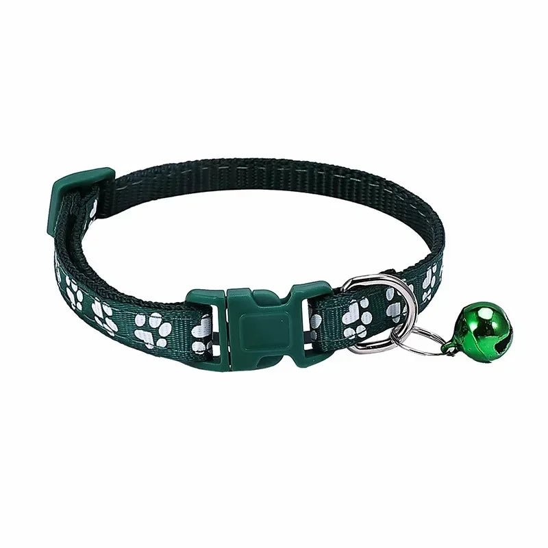 Adjustable Pet Collar with Bell – Colourful Paw Print for Cats & Dogs