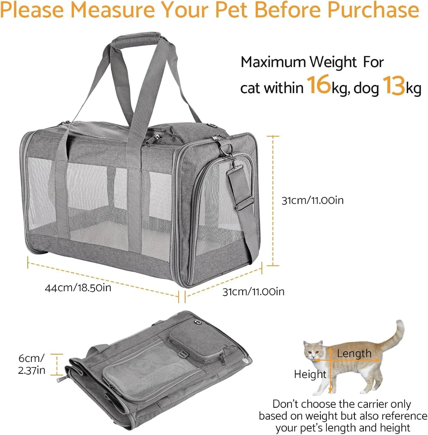 Airline Approved Soft Pet Carrier for Cats & Dogs
