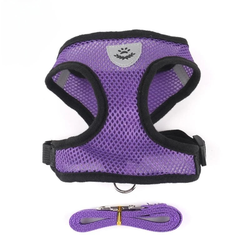 Adjustable Mesh Pet Harness & Lead – Breathable & Reflective for Cats & Small Dogs