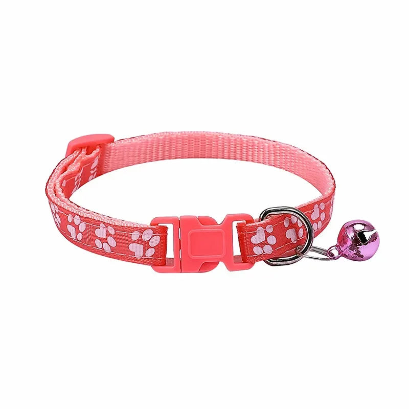 Adjustable Pet Collar with Bell – Colourful Paw Print for Cats & Dogs
