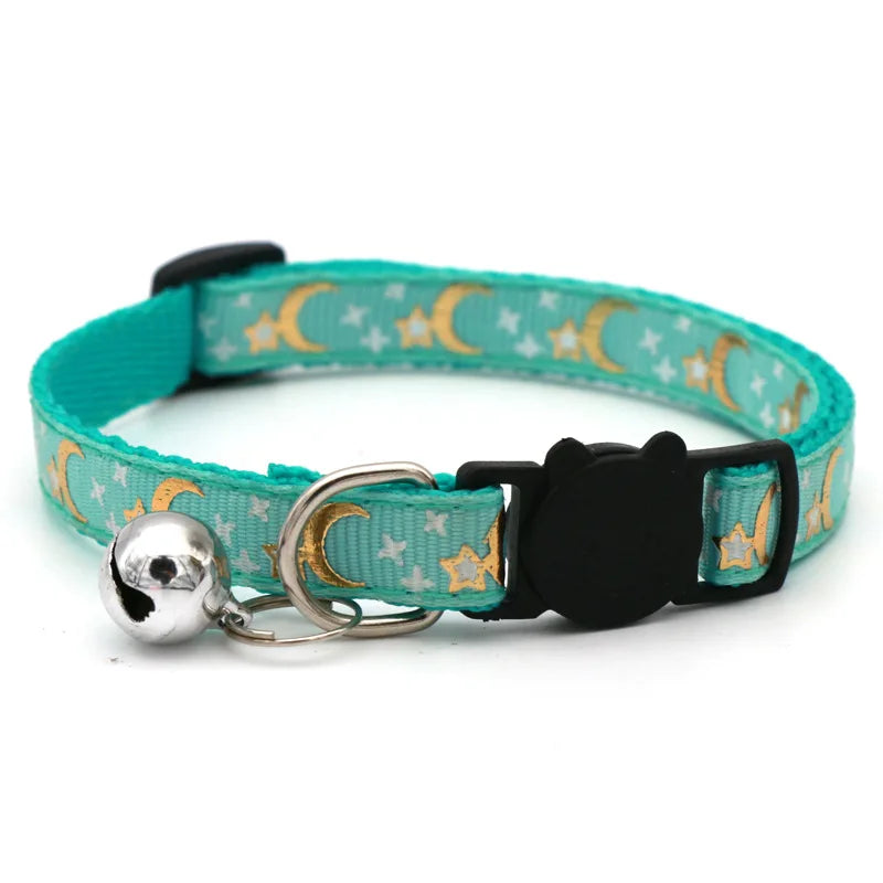 Adjustable Cat Collar with Bell – Cartoon Star & Moon Design