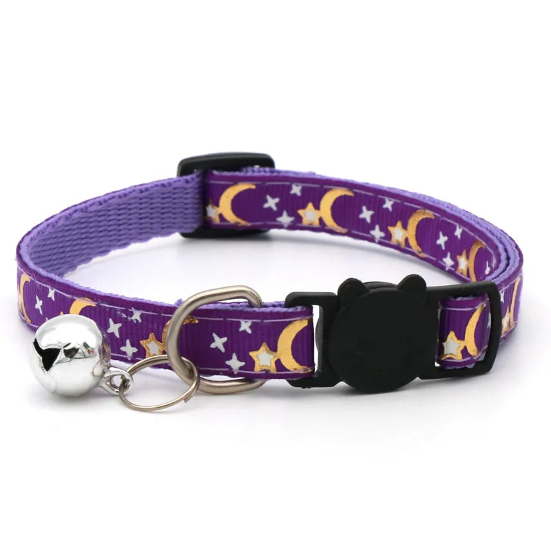 Adjustable Cat Collar with Bell – Cartoon Star & Moon Design