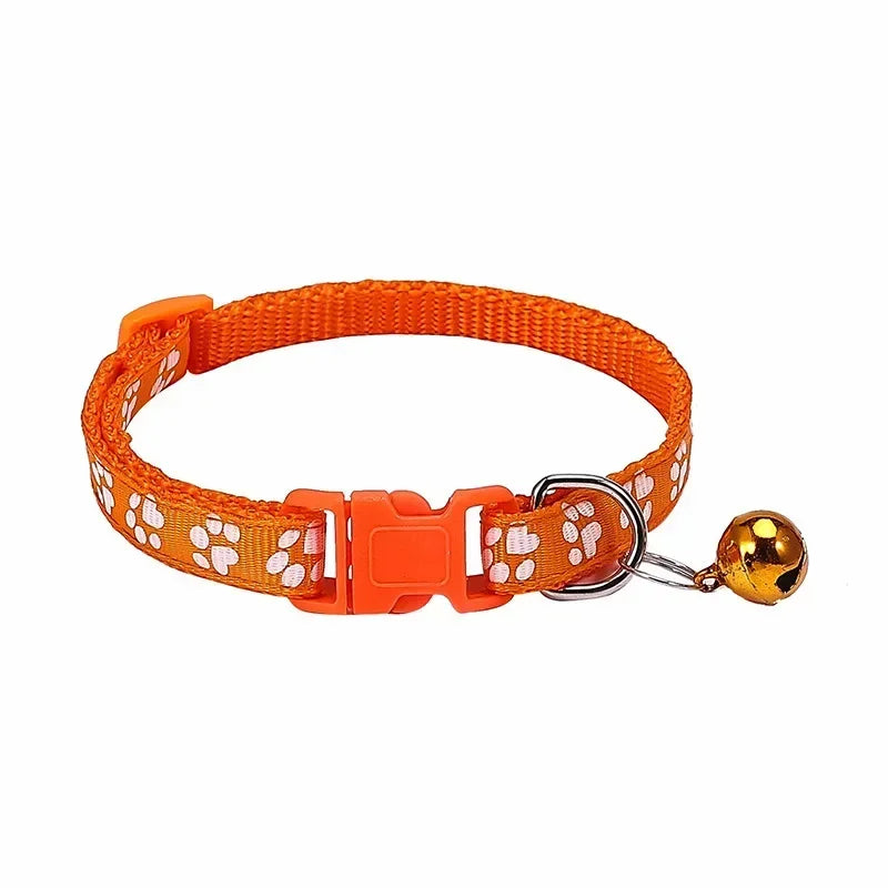Adjustable Pet Collar with Bell – Colourful Paw Print for Cats & Dogs