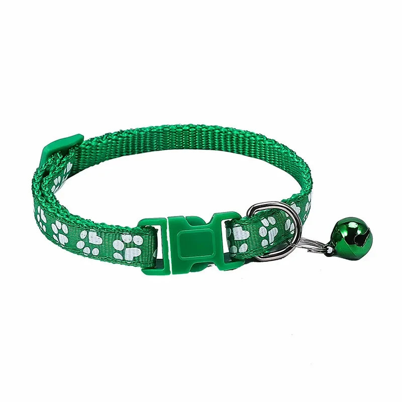Adjustable Pet Collar with Bell – Colourful Paw Print for Cats & Dogs