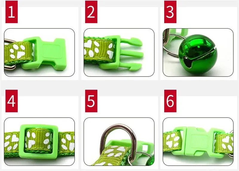Adjustable Pet Collar with Bell – Colourful Paw Print for Cats & Dogs
