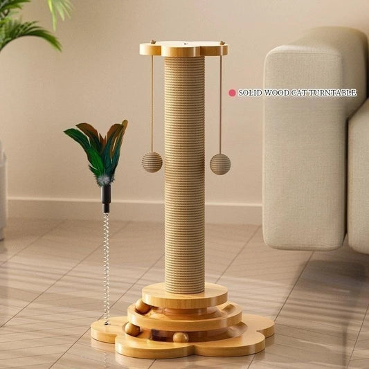 Wooden Cat Turntable Toy – Sisal Scratcher & Fun Play Balls