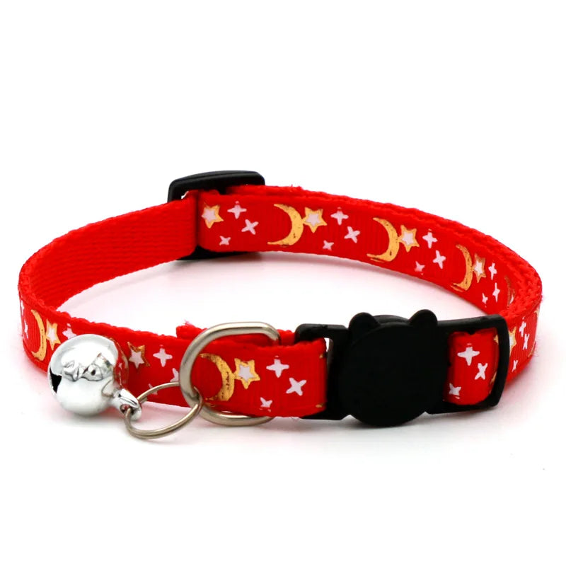 Adjustable Cat Collar with Bell – Cartoon Star & Moon Design