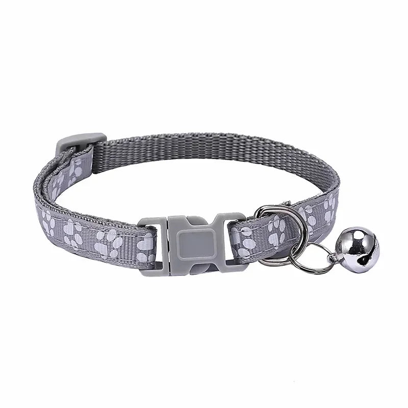 Adjustable Pet Collar with Bell – Colourful Paw Print for Cats & Dogs