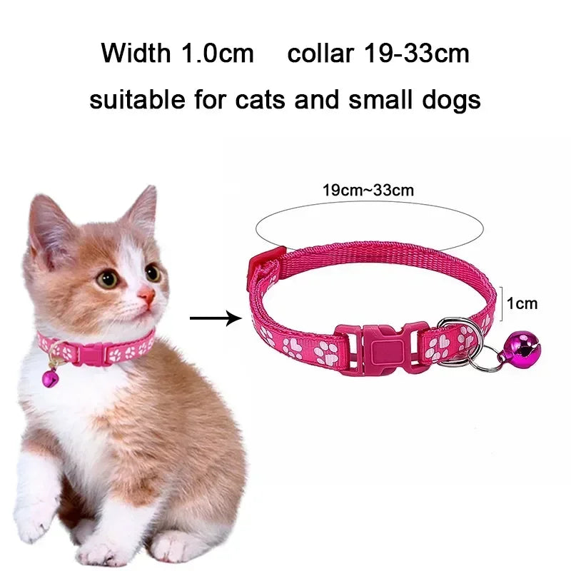 Adjustable Pet Collar with Bell – Colourful Paw Print for Cats & Dogs