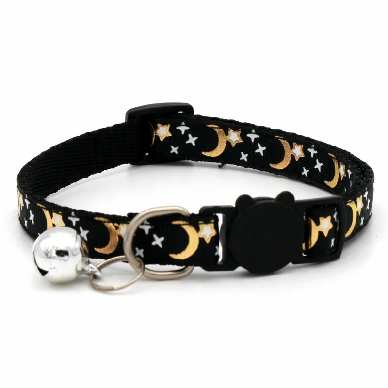Adjustable Cat Collar with Bell – Cartoon Star & Moon Design