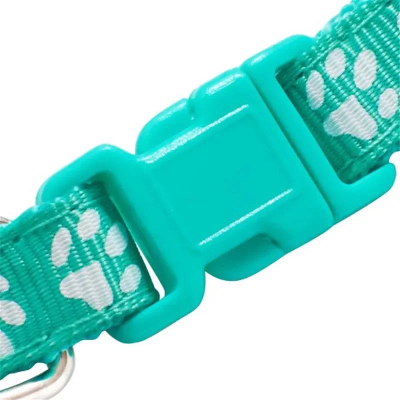 Adjustable Pet Collar with Bell – Colourful Paw Print for Cats & Dogs