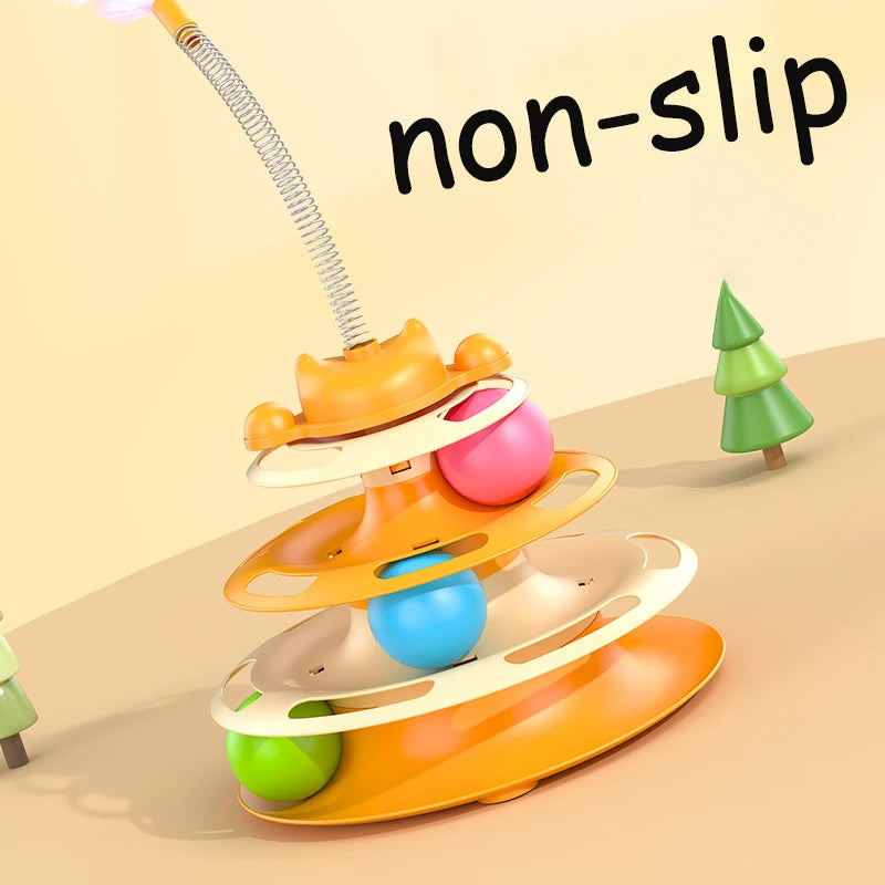 Cat Toy Tower with Balls & Feather